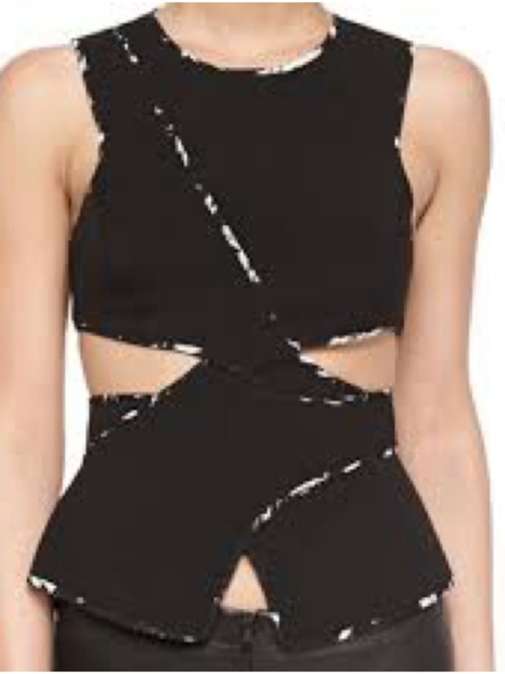 BCBGMaxAzria ARIANAH Black Cutout with Contrast Trim Penplum Top Size M